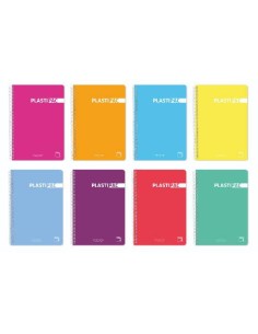 CUADERNO SERIE PLASTIPAC 90 GRS. TAPA POLIPROPILENO 4º (155X215MM.) 80 HOJAS CUADRÍCULA 4X4 CON MARGEN SURTIDO PACSA - Pack 5 Un